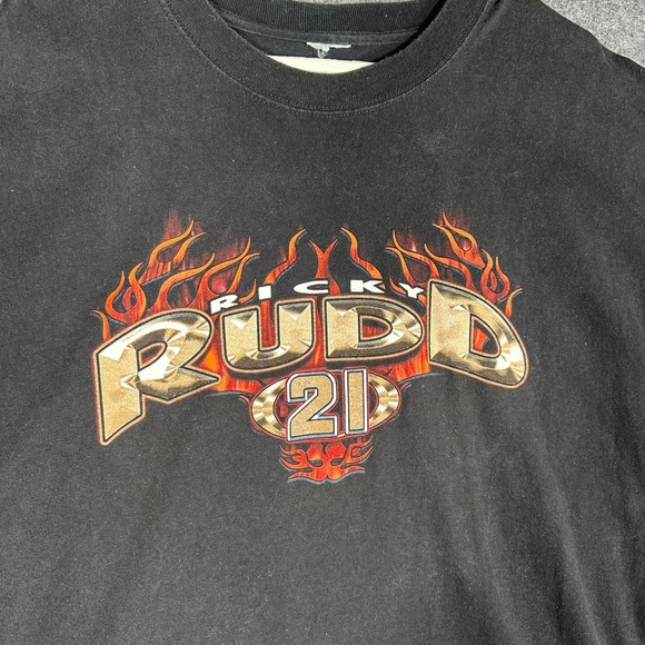 Ricky Rudd 21 NASCAR Racing Flames Piston T Shirt Mens Black Heat n Up Track - Picture 4 of 16